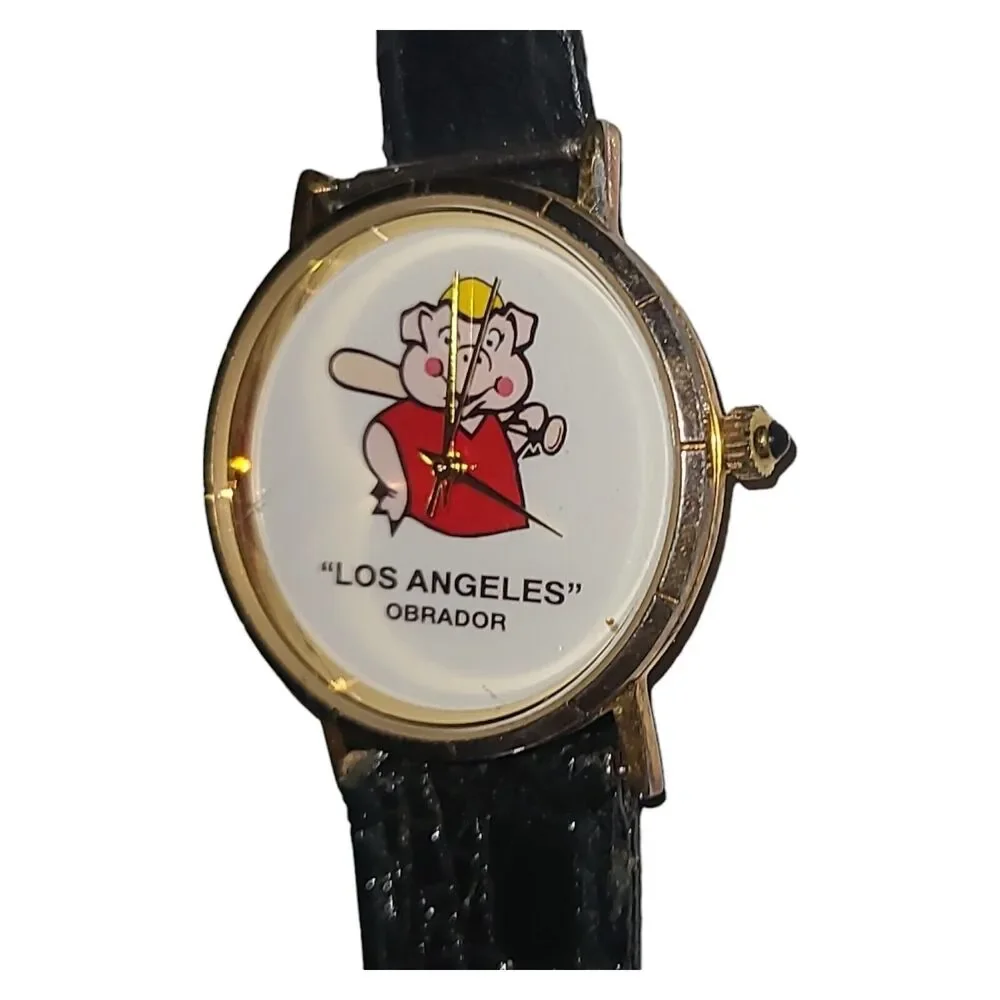 Vintage Los Angeles Obrador Baseball Pig *Broken‎ Watch 18k Micron Plating